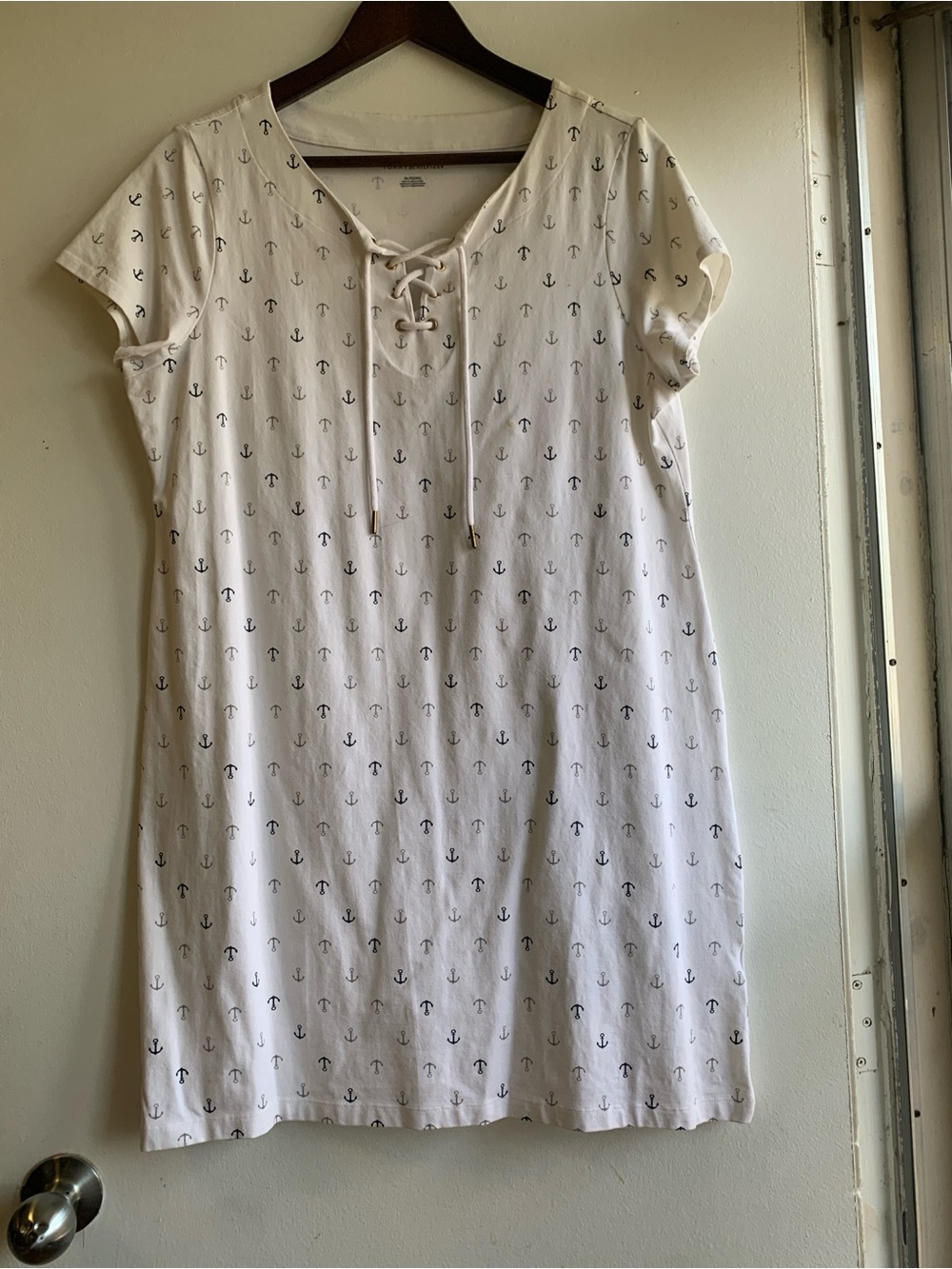 Tommy Hilfiger Size XL White Lace-Up Anchor Print Dress